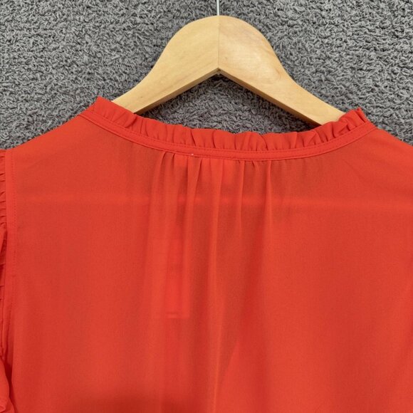 GAP Ruffle Sleeve Smock Shoulder split-neck orange pop blouse XL - Picture 5 of 8